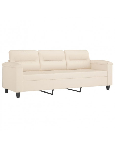 Divano a 3 Posti con Cuscini Beige 180 cm Tessuto Microfibra