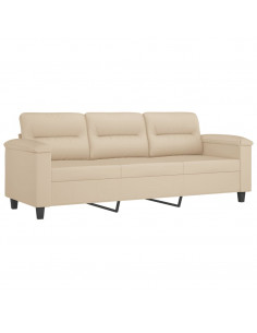 Divano a 3 Posti Crema 180 cm in Tessuto Microfibra