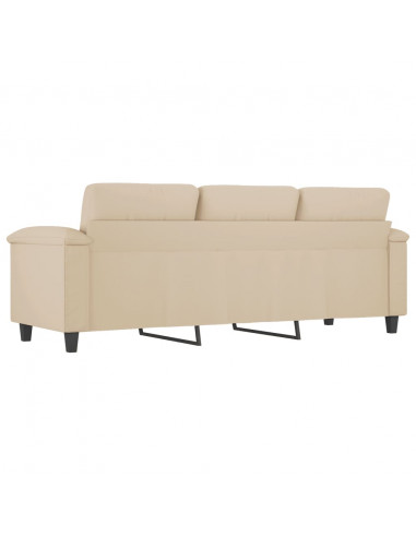 Divano a 3 Posti Crema 180 cm in Tessuto Microfibra
