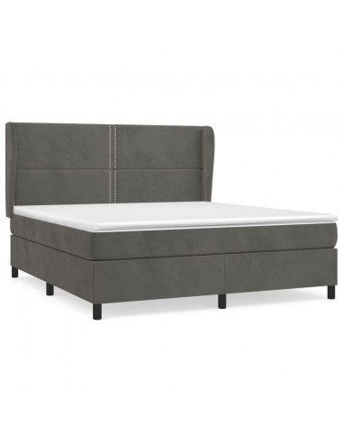 Giroletto a Molle con Materasso Grigio Scuro 180x200 cm Velluto