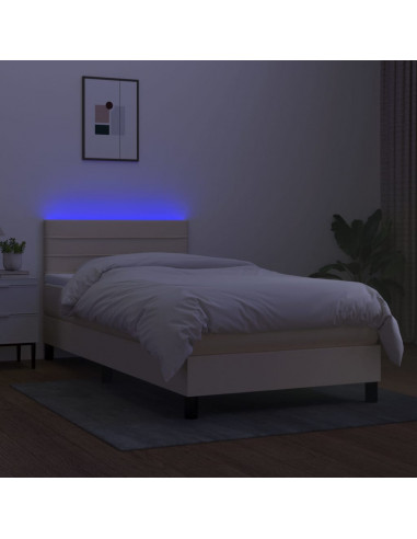 Letto a Molle con Materasso e LED Crema 90x190 cm in Tessuto