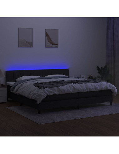 Letto a Molle Materasso e LED Nero 200x200cm in Tessuto