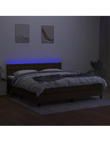 Letto a Molle Materasso e LED MarroneScuro 180x200cm in Tessuto