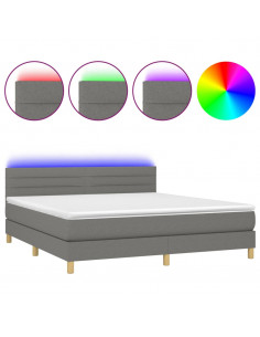Letto a Molle Materasso e LED Grigio Scuro 160x200cm in Tessuto 2