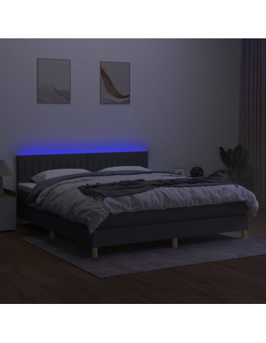 Letto a Molle Materasso e LED Grigio Scuro 160x200cm in Tessuto