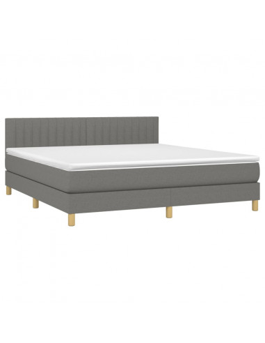 Letto a Molle Materasso e LED Grigio Scuro 160x200cm in Tessuto