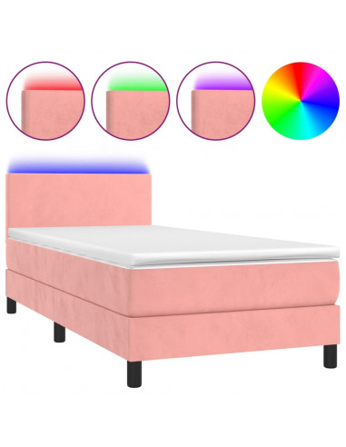 Letto a Molle con Materasso e LED Rosa 90x200 cm in Velluto