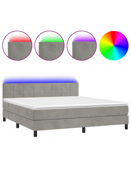 Letto a Molle Materasso e LED Grigio Chiaro 160x200 cm Velluto