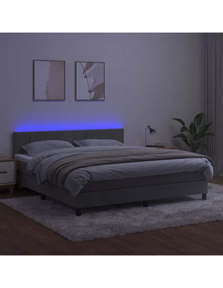Letto a Molle Materasso e LED Grigio Chiaro 160x200 cm Velluto