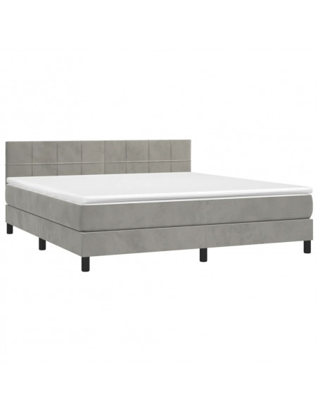 Letto a Molle Materasso e LED Grigio Chiaro 160x200 cm Velluto