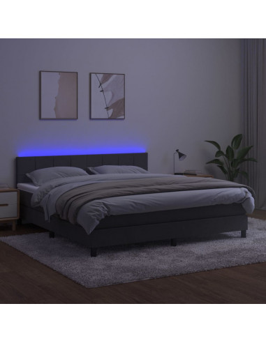 Letto a Molle con Materasso e LED Grigio Scuro 160x200 cm