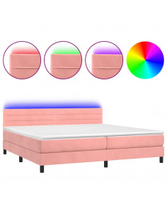 Letto a Molle con Materasso e LED Rosa 200x200 cm in Velluto 2