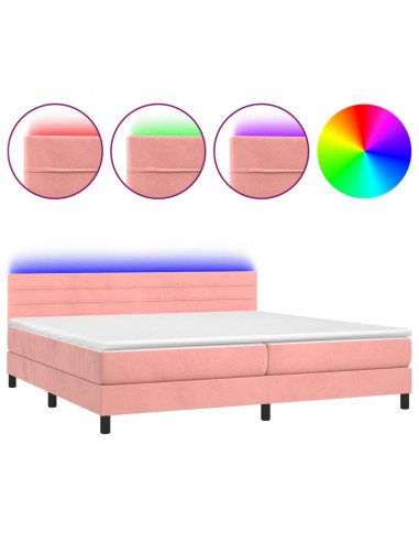 Letto a Molle con Materasso e LED Rosa 200x200 cm in Velluto