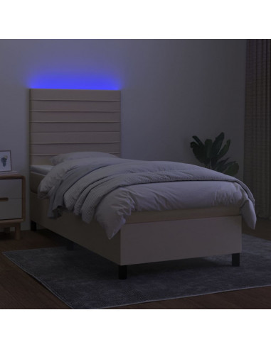 Letto a Molle con Materasso e LED Crema 100x200cm in Tessuto