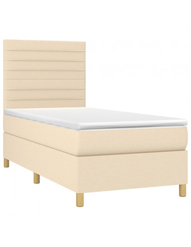 Letto a Molle con Materasso e LED Crema 100x200cm in Tessuto