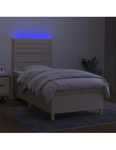 Letto a Molle con Materasso e LED Crema 100x200cm in Tessuto