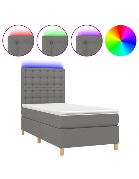 Letto a Molle Materasso e LED Grigio Scuro 80x200 cm in Tessuto