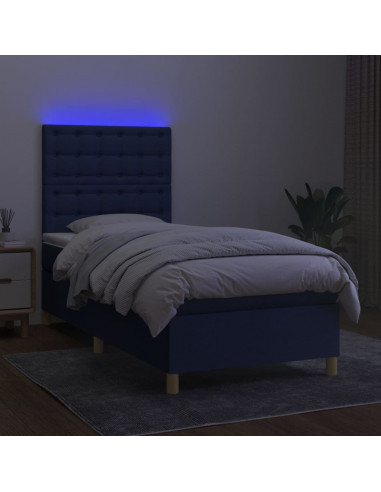 Letto a Molle con Materasso e LED Blu 80x200 cm in Tessuto