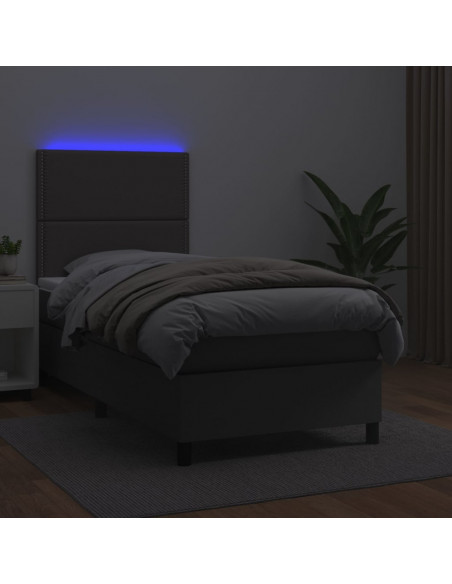 Giroletto Molle con Materasso e LED Grigio 90x190cm Similpelle