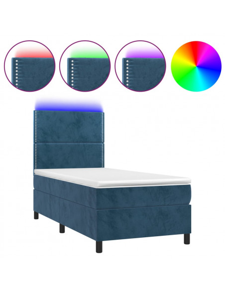 Letto a Molle con Materasso e LED Blu Scuro 100x200 cm