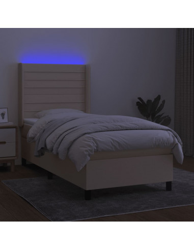 Letto a Molle con Materasso e LED Crema 100x200cm in Tessuto