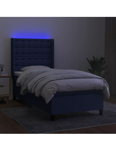 Letto a Molle con Materasso e LED Blu 80x200 cm in Tessuto