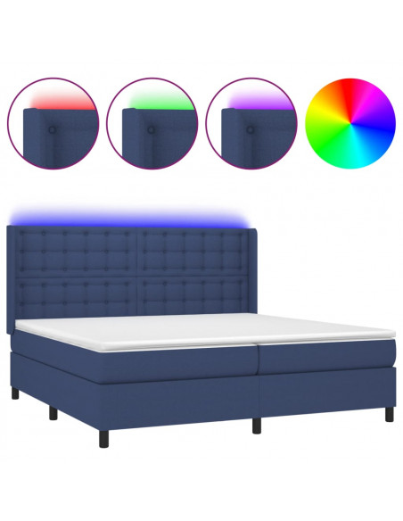 Letto a Molle Materasso e LED Blu 200x200cm in Tessuto