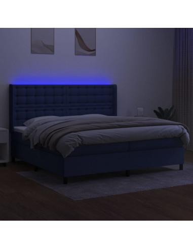 Letto a Molle Materasso e LED Blu 200x200cm in Tessuto