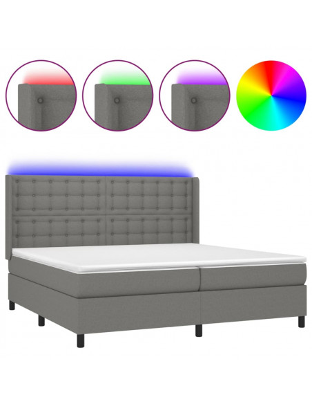Letto a Molle Materasso e LED Grigio Scuro 200x200cm in Tessuto