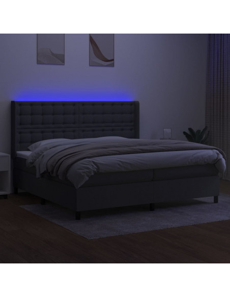 Letto a Molle Materasso e LED Grigio Scuro 200x200cm in Tessuto