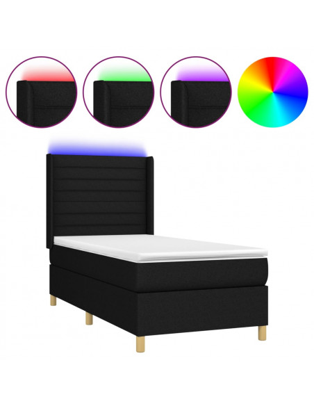 Letto a Molle con Materasso e LED Nero 100x200 cm in Tessuto