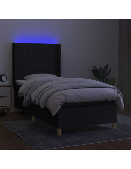 Letto a Molle con Materasso e LED Nero 100x200 cm in Tessuto