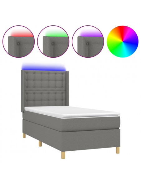 Letto a Molle Materasso e LED Grigio Scuro 80x200 cm in Tessuto