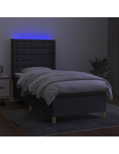 Letto a Molle Materasso e LED Grigio Scuro 80x200 cm in Tessuto