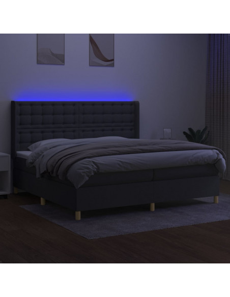Letto a Molle Materasso e LED Grigio Scuro 200x200cm in Tessuto