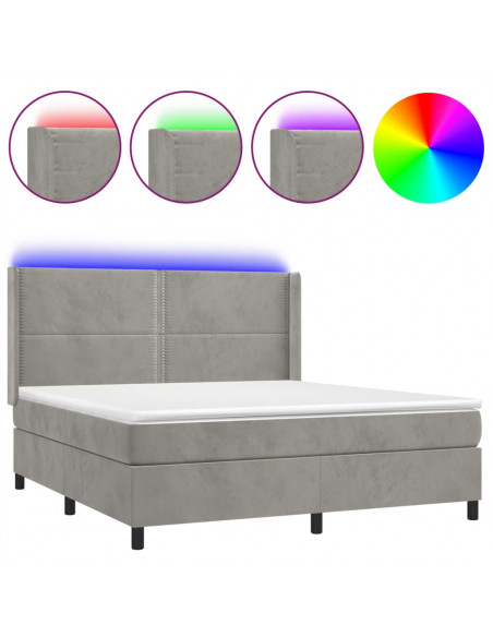 Letto a Molle Materasso e LED Grigio Chiaro 180x200 cm Velluto