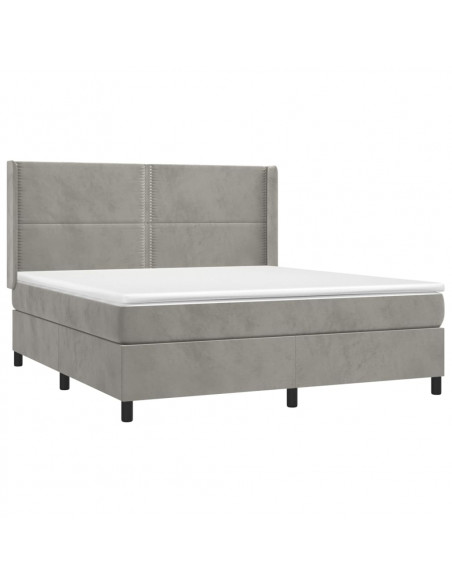 Letto a Molle Materasso e LED Grigio Chiaro 180x200 cm Velluto