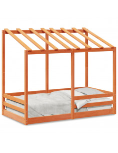 Letto Bambini con Tetto Marrone Cera 70x140 cm Massello Pino 2