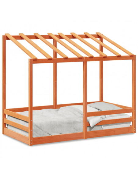 Letto Bambini con Tetto Marrone Cera 70x140 cm Massello Pino