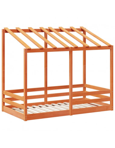 Letto Bambini con Tetto Marrone Cera 70x140 cm Massello Pino