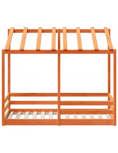 Letto Bambini con Tetto Marrone Cera 70x140 cm Massello Pino