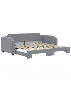 Divano Letto con Letto Estraibile Grigio Chiaro 90x200 Tessuto 2