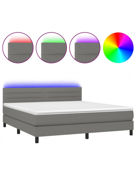 Letto a Molle Materasso e LED Grigio Scuro 160x200cm in Tessuto