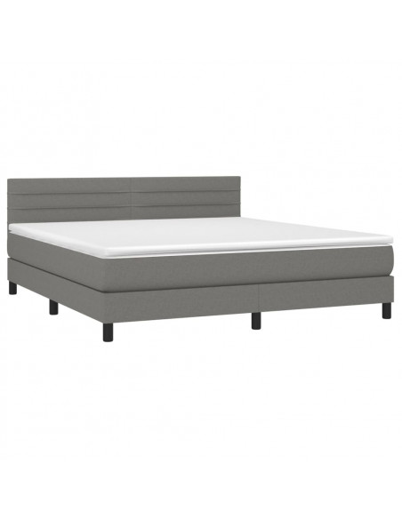 Letto a Molle Materasso e LED Grigio Scuro 160x200cm in Tessuto