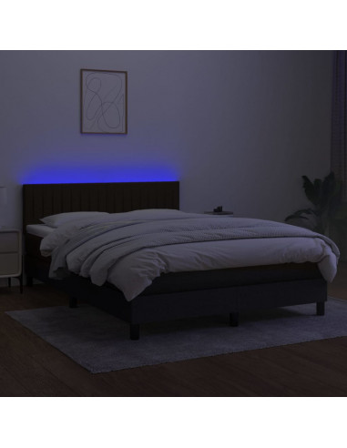 Letto a Molle con Materasso e LED Nero 140x190 cm in Tessuto