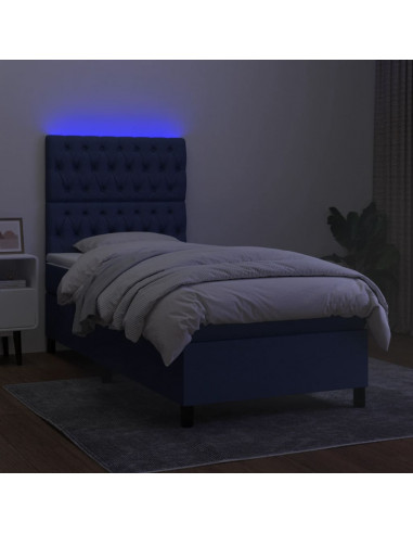 Letto a Molle con Materasso e LED Blu 80x200 cm in Tessuto