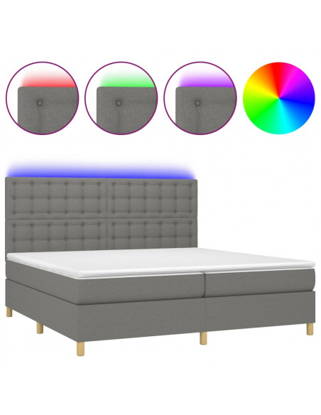 Letto a Molle Materasso e LED Grigio Scuro 200x200cm in Tessuto