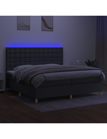 Letto a Molle Materasso e LED Grigio Scuro 200x200cm in Tessuto