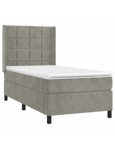 Letto a Molle Materasso e LED Grigio Chiaro 80x200 cm Velluto