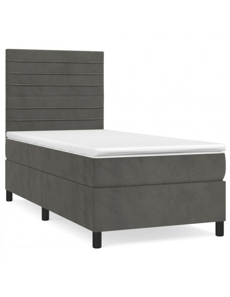 Giroletto a Molle con Materasso Grigio Scuro 90x190 cm Velluto